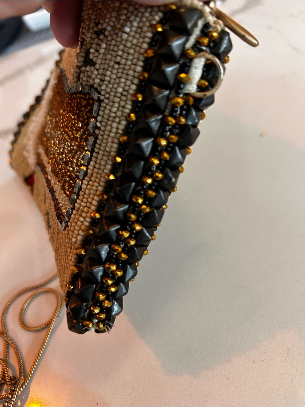 Beaded Craft Beer Glass Wristlet Clutch - Beige & Brown - Picture 5 of 5